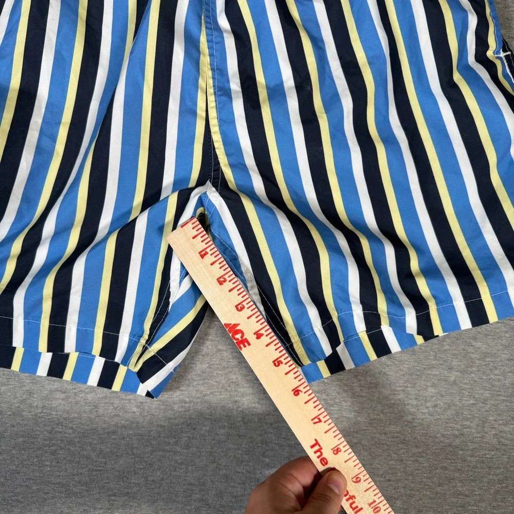 Trunks Surf & Swim Co Mens L Blue Yellow Striped Mesh Lined Swim Trunks